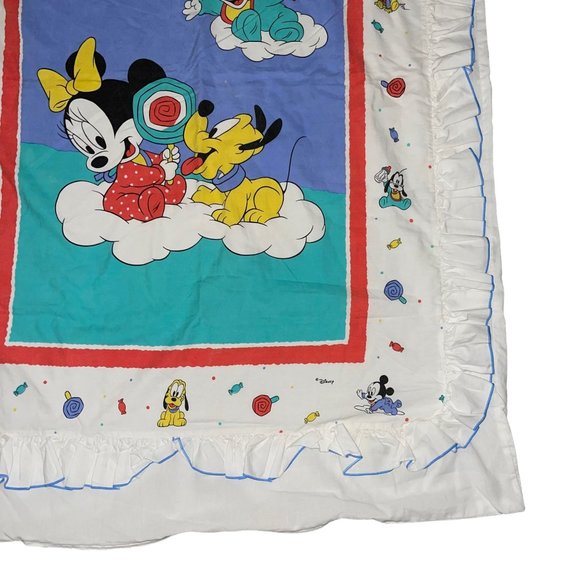 Rare Vintage Disney Babies Mickey Crib Duvet Quilt Cover Minnie Mouse Pluto - Picture 5 of 11